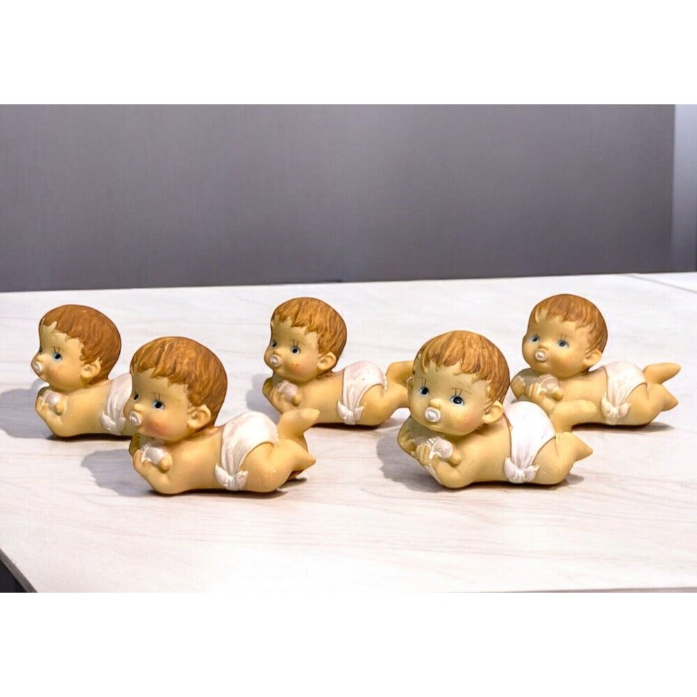 5 CWI Brand Baby Figurines Vintage Baby Shower Gift Decor Crafts 2” T White NWT